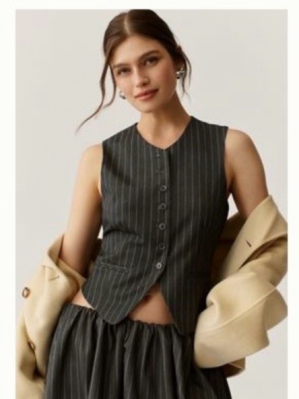 NWT Anthropologie women’s Pinstriped Vest in Charcoal Gray